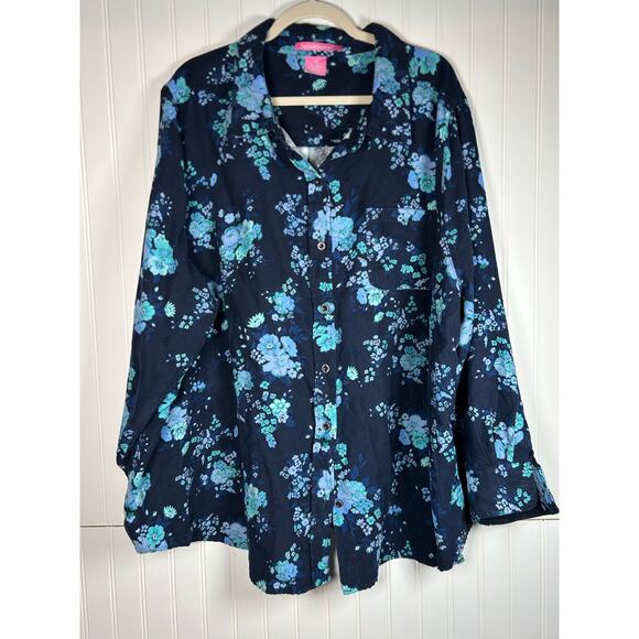 Woman Within Womens Shirt Button Up
Navy Floral Gardencore Blue Plus 3X office - Picture 1 of 9